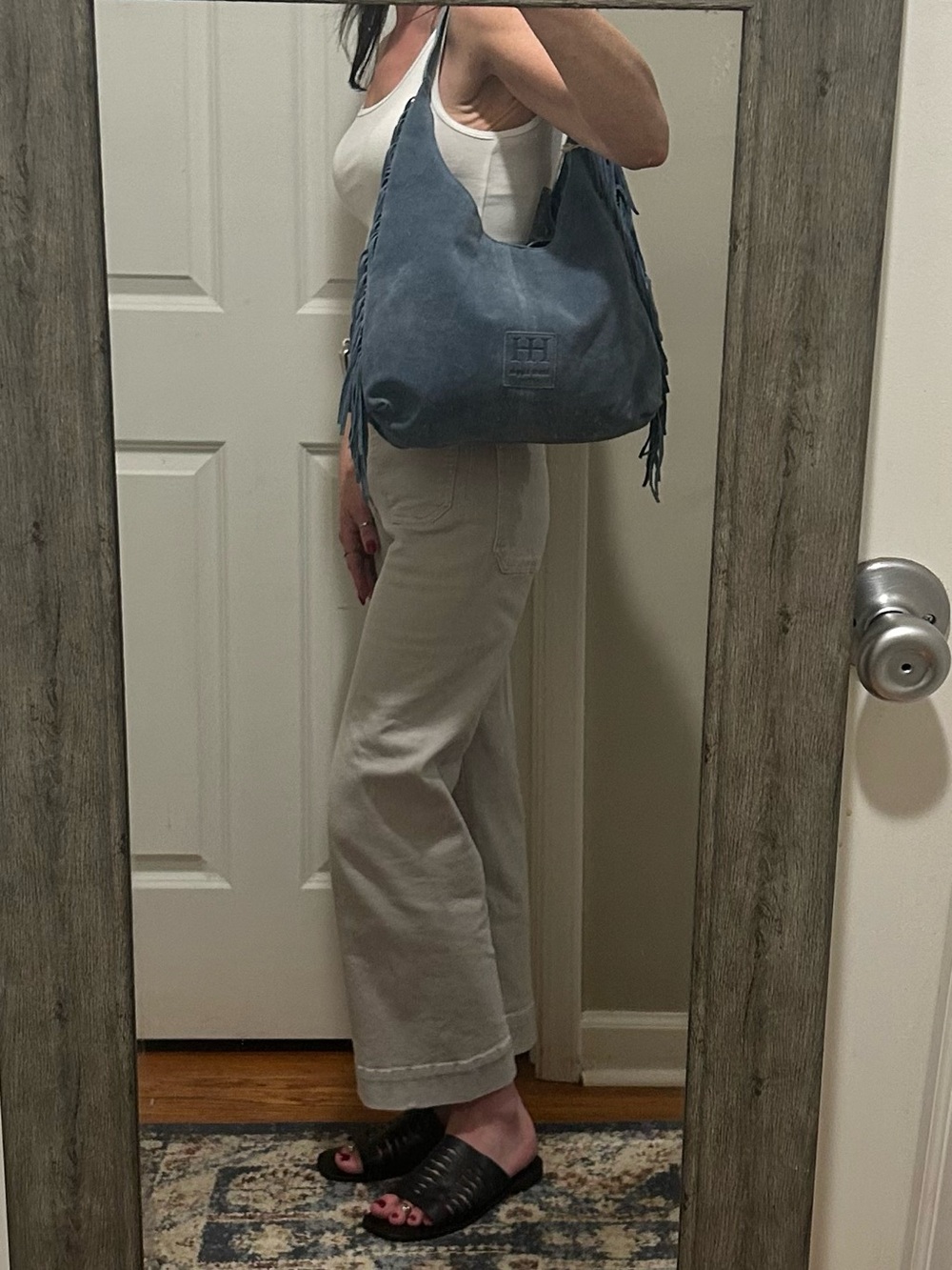NWT Haute Hippie Festive Light Blue Suede Fringe Hobo Shoulder Bag - Picture 6 of 16